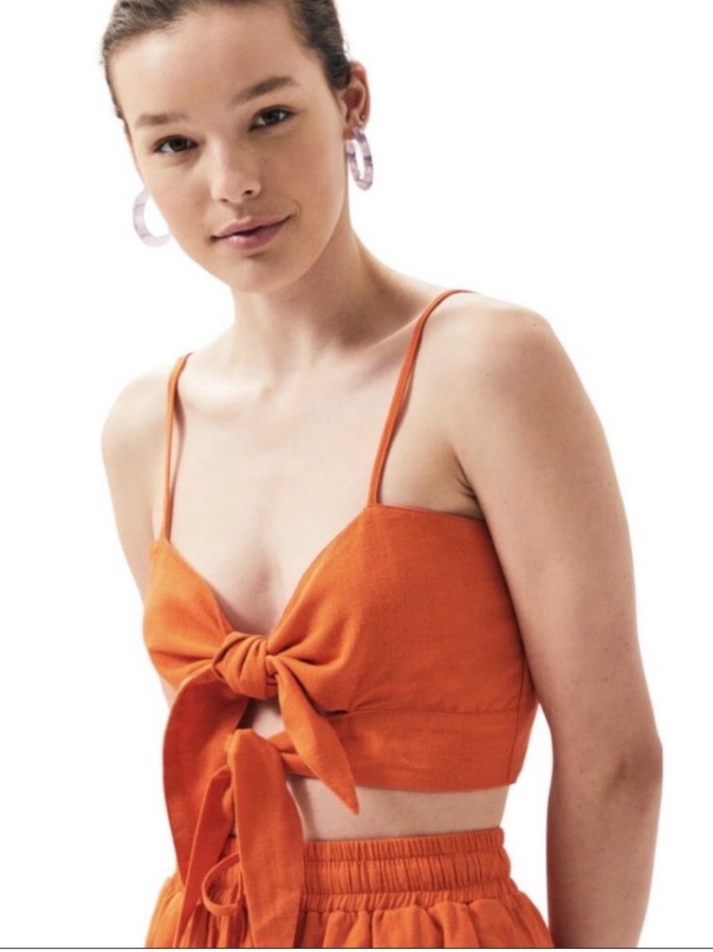 Charlie Holiday Morgan Crop Tangerine Top Size 4 Linen Blend
